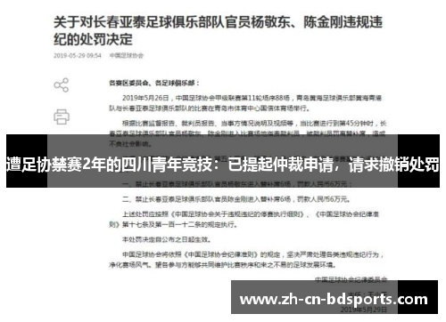 遭足协禁赛2年的四川青年竞技：已提起仲裁申请，请求撤销处罚